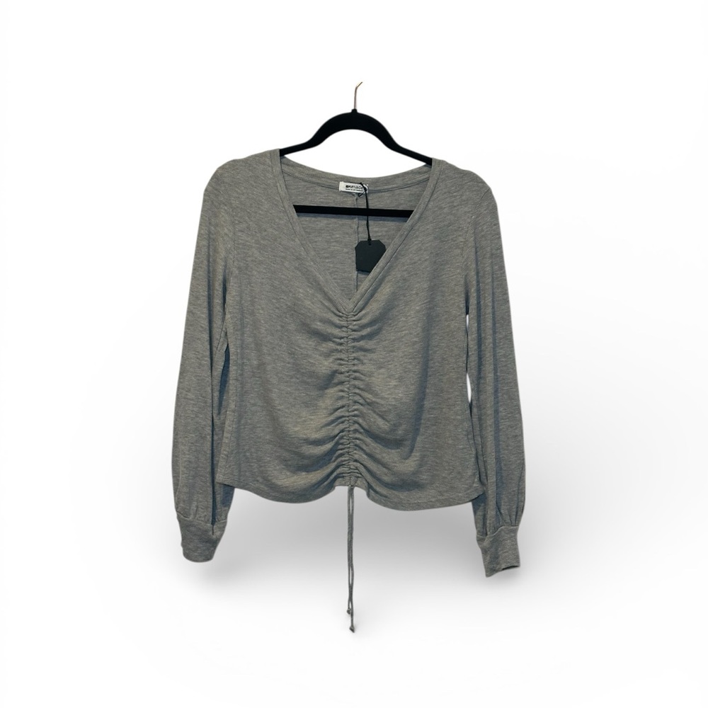 NWT LA made Heather Gray Ruched Long Sleeve Top size small